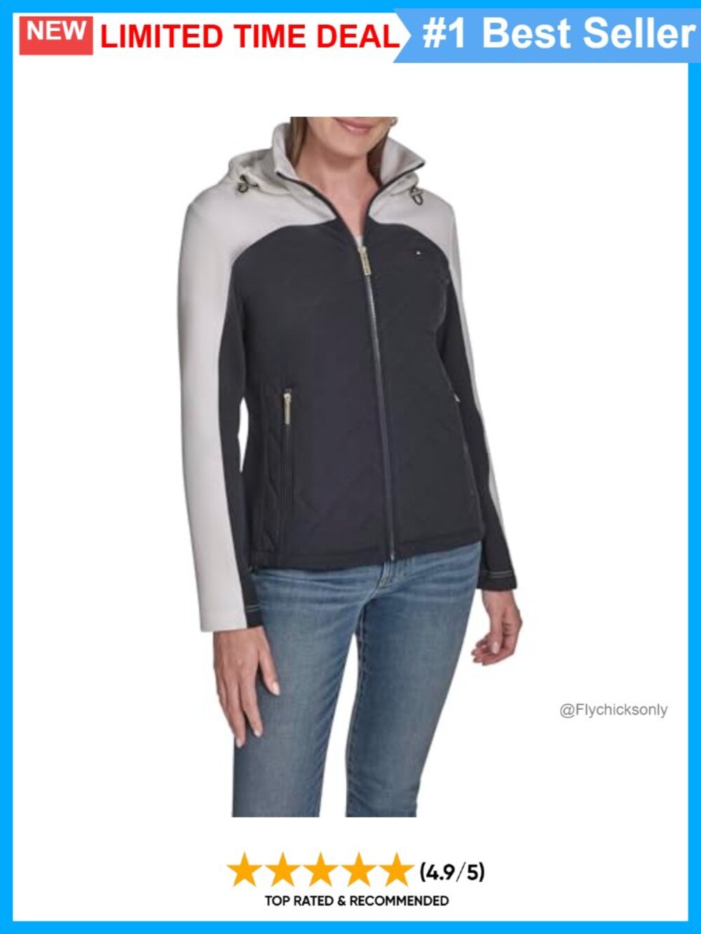 Quilted Scuba Hooded Jacket Colorblock Long Sleeve